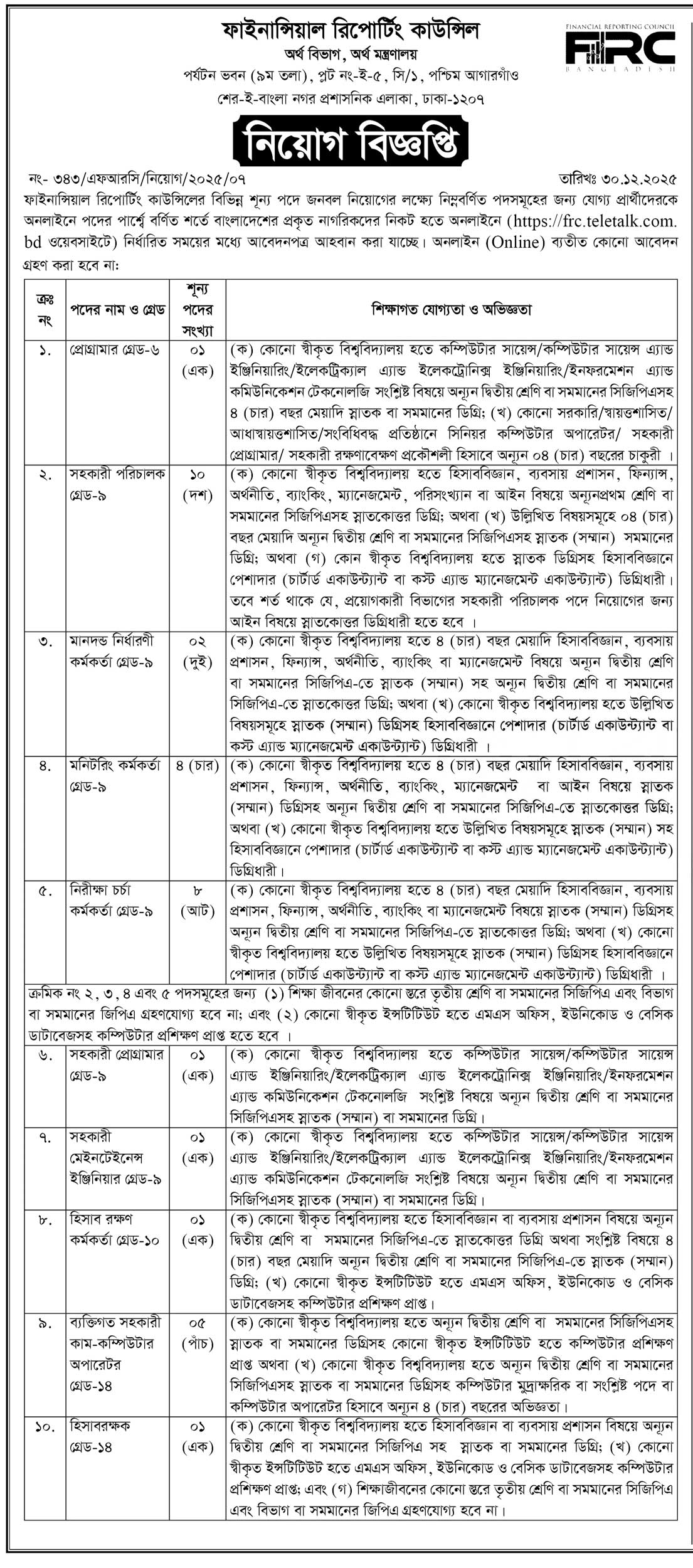 FRC Job Circular 2026 Page 01