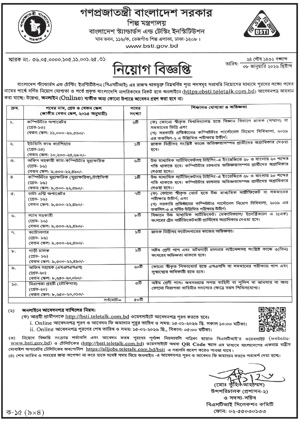 BSTI Job Circular 2026