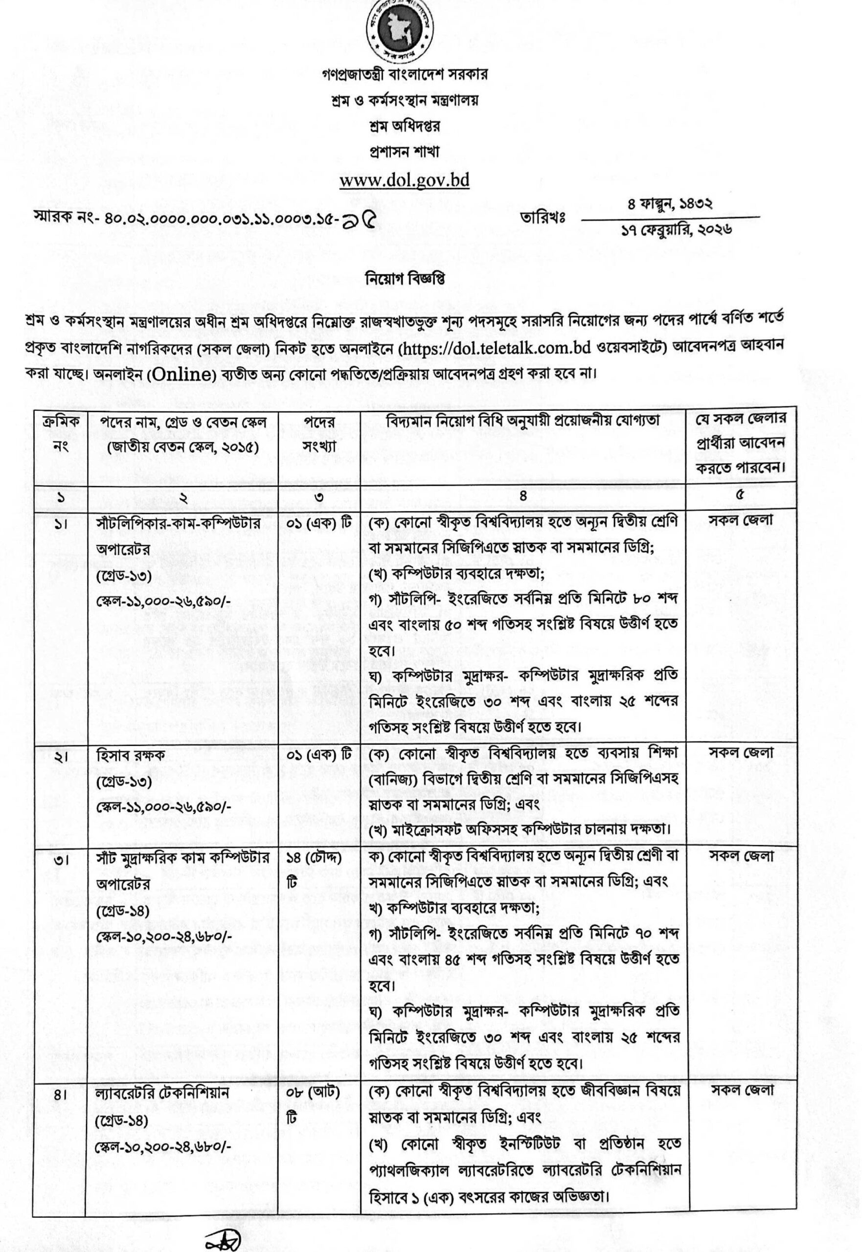 DOL Job Circular 2026 page 01