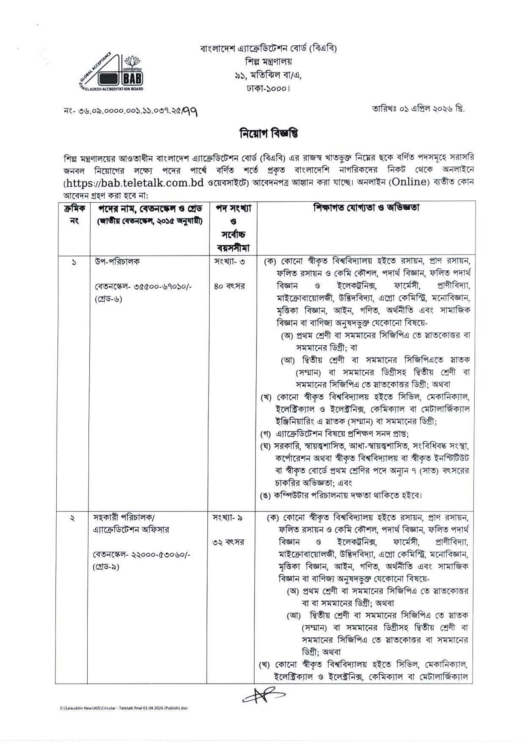 Bangladesh Accreditation Board Job Circular 2026