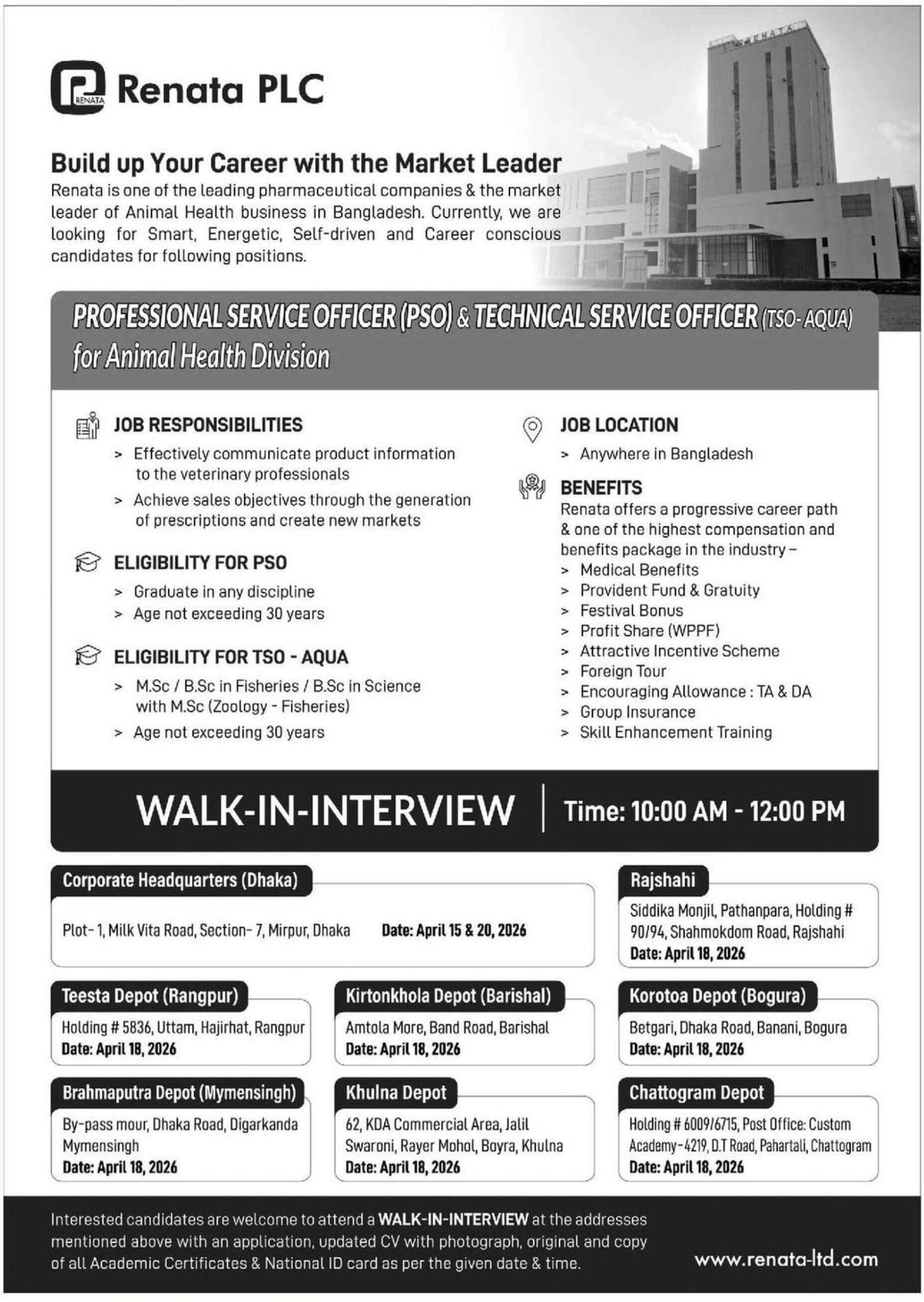 Renata PLC Pharmaceuticals Job Circular